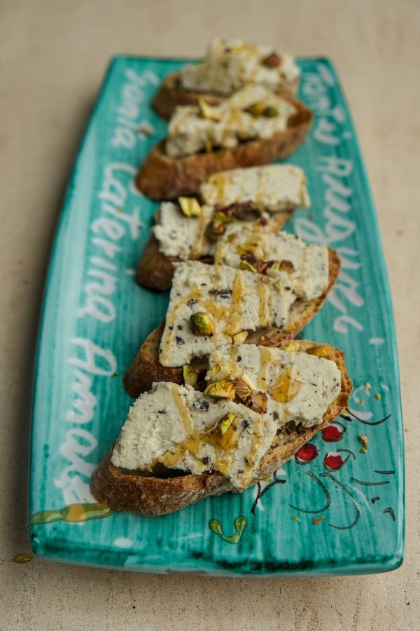 Truffle cheese and honey crostini