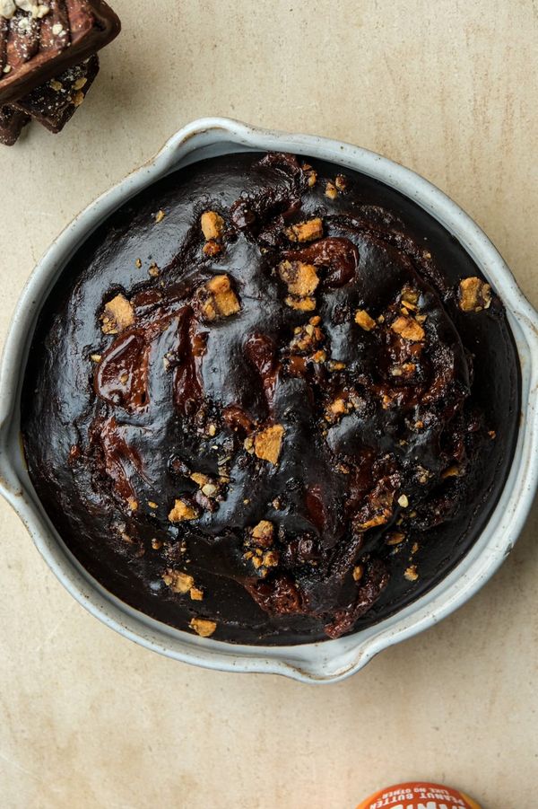 Breakfast chocolate fudge brownie with peanut butter froyo