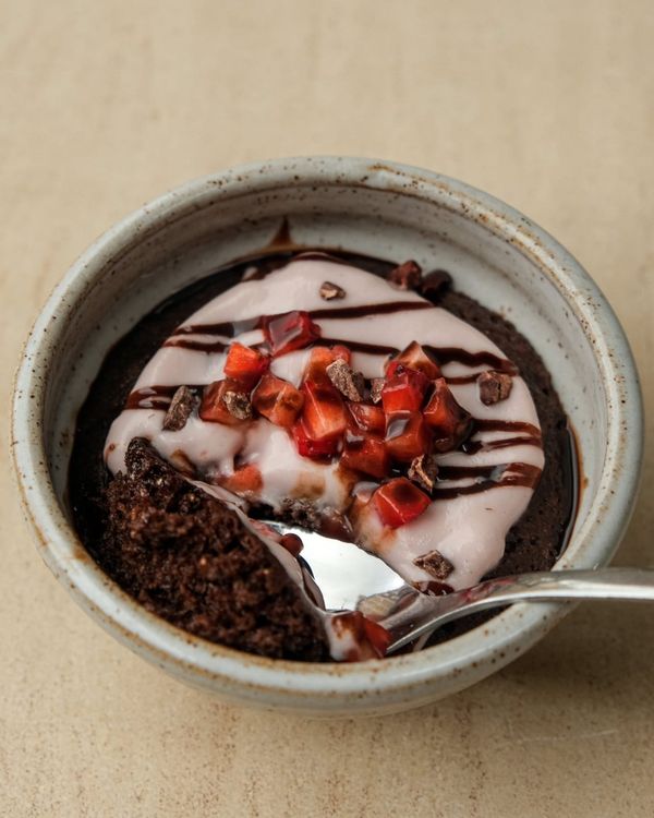 Chocolate strawberry mug cake