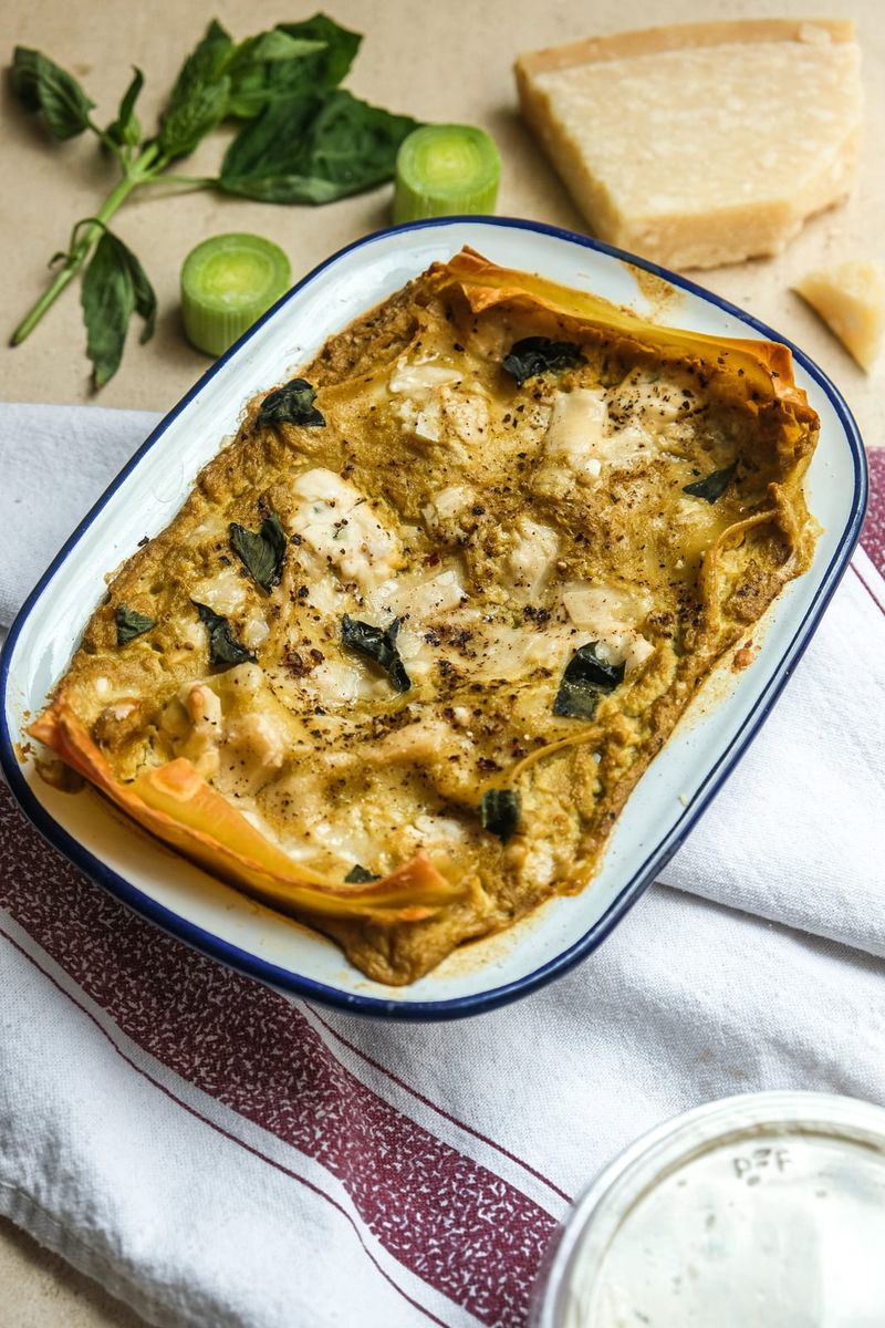 Sweetcorn and leek lasagne