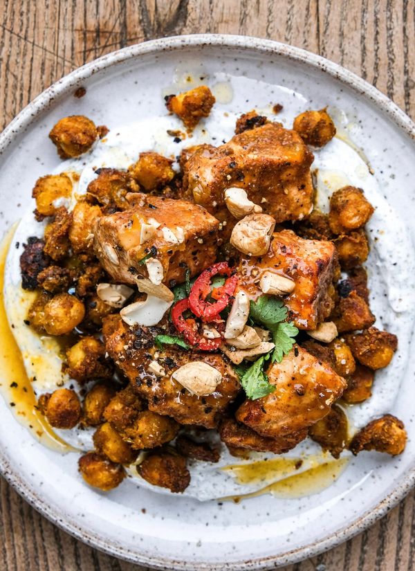 Tandoori Salmon with curried chickpeas