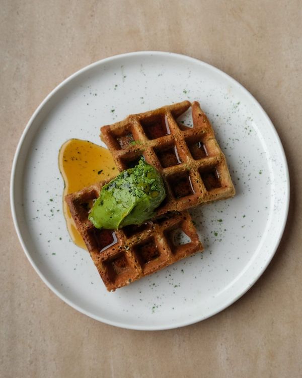 Waffles with maple matcha butter