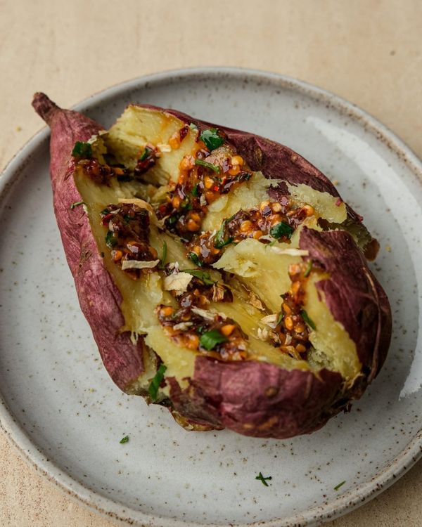 Roasted Japanese sweet potato with maple chilli butter