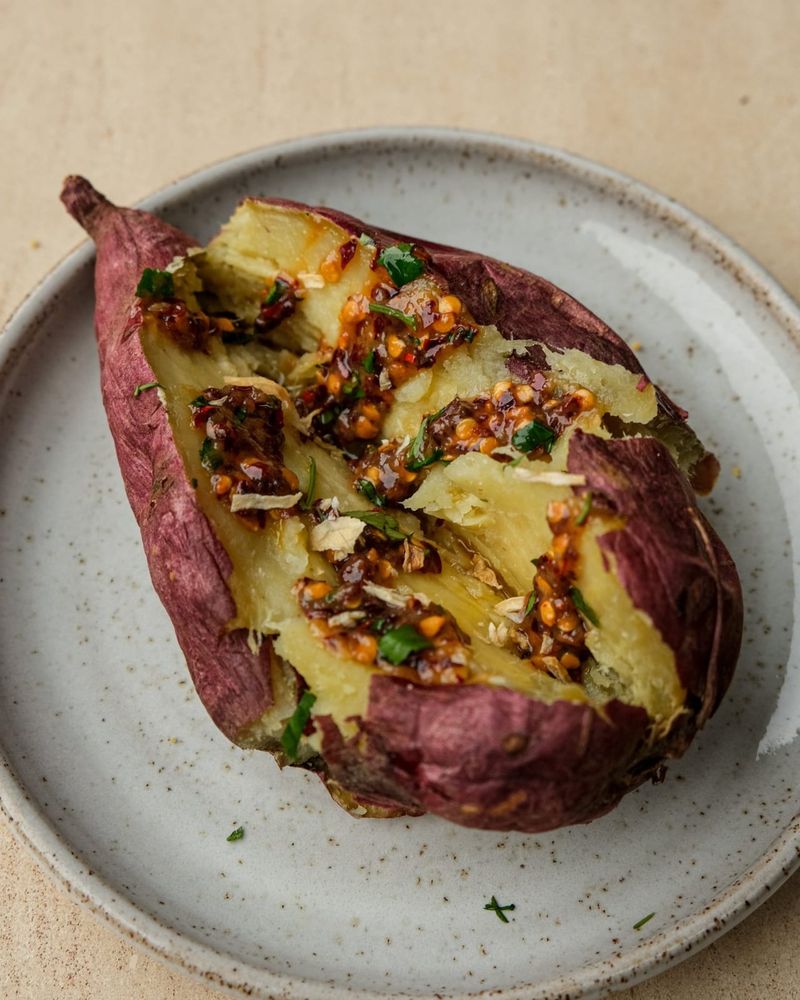 Roasted Japanese sweet potato with maple chilli butter