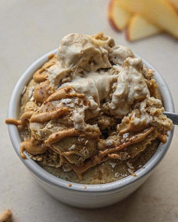 Apple crumble baked oats with a molten custard centre