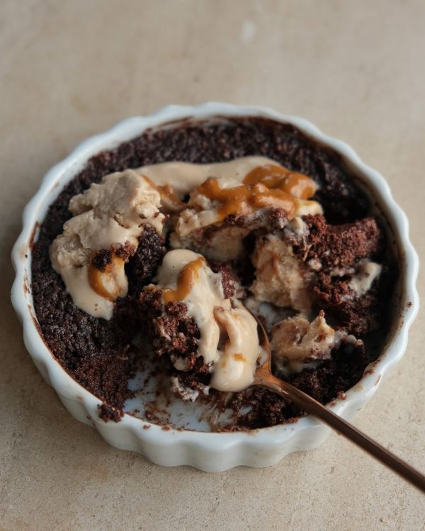 Vegan brownie with PB and J froyo