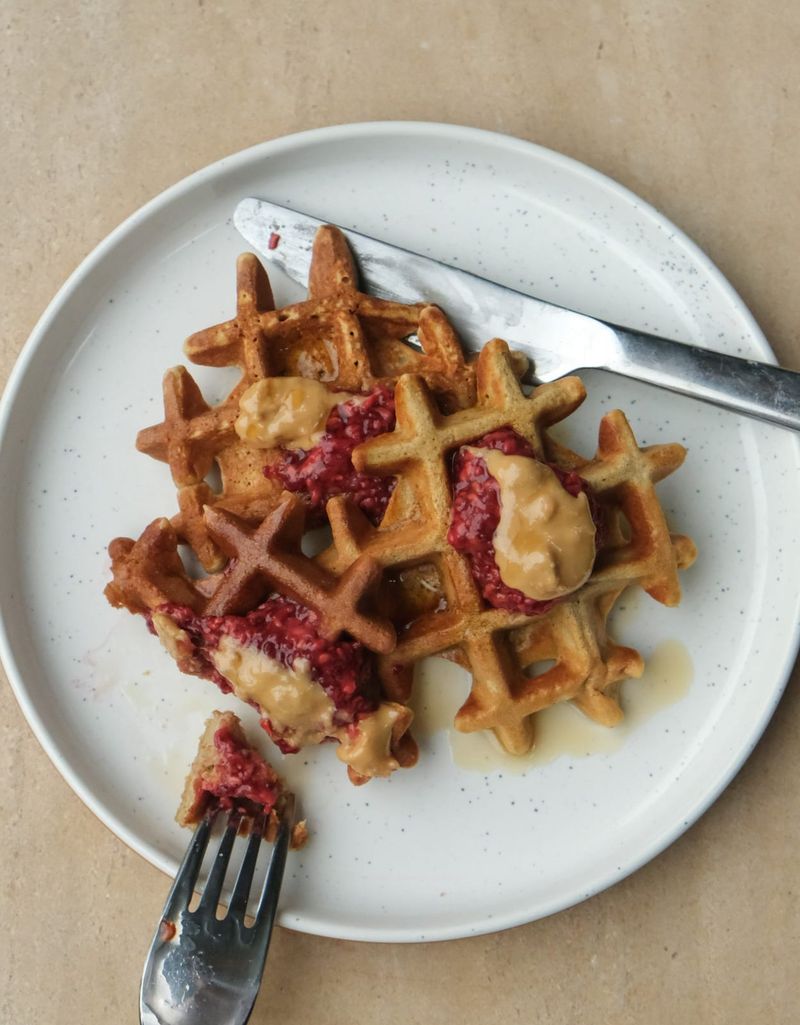 High fibre PB and J waffles