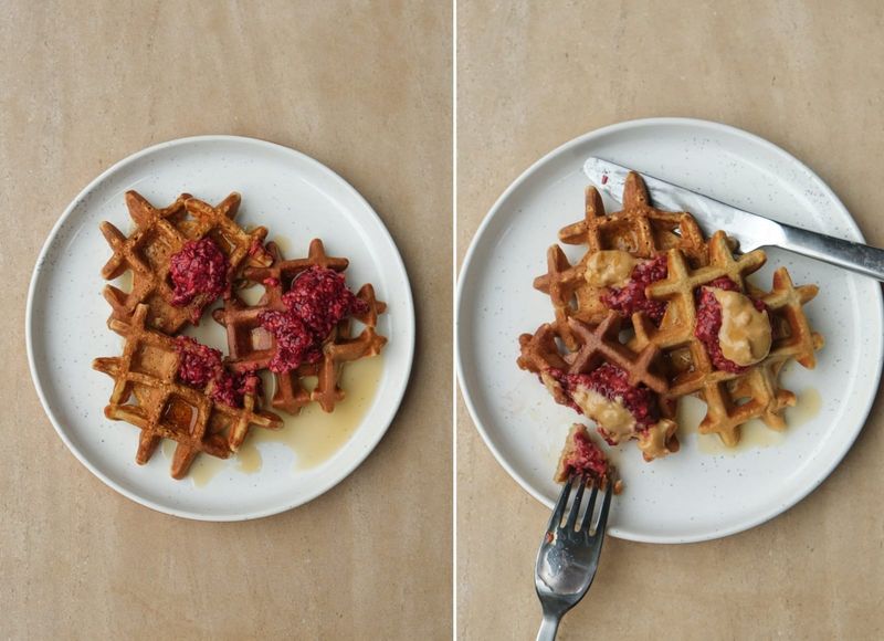 High fibre PB and J waffles, another view