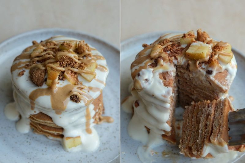 Apple crumble & custard pancakes, another view