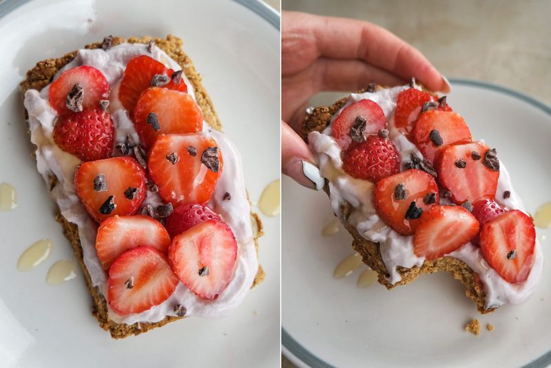 Strawberry & cream breakfast flapjack, another view