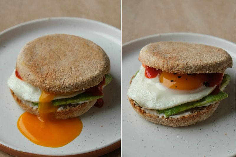 Sriracha and avocado breakfast muffin, another view