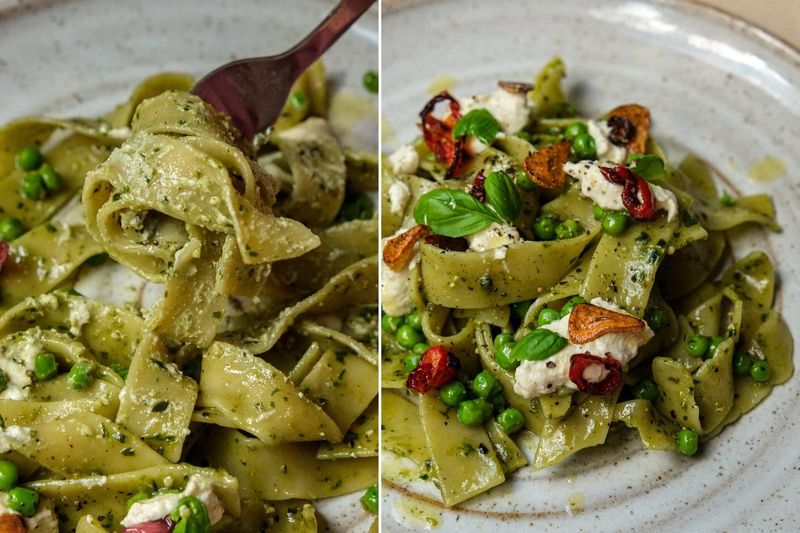 Pesto Pasta with lemon ricotta, another view