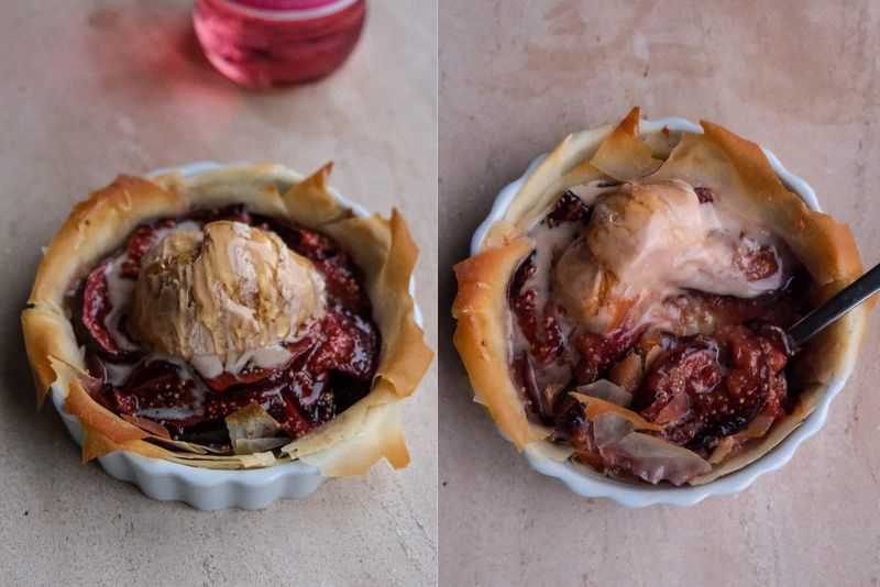 Caramelised fig filo pastry, another view