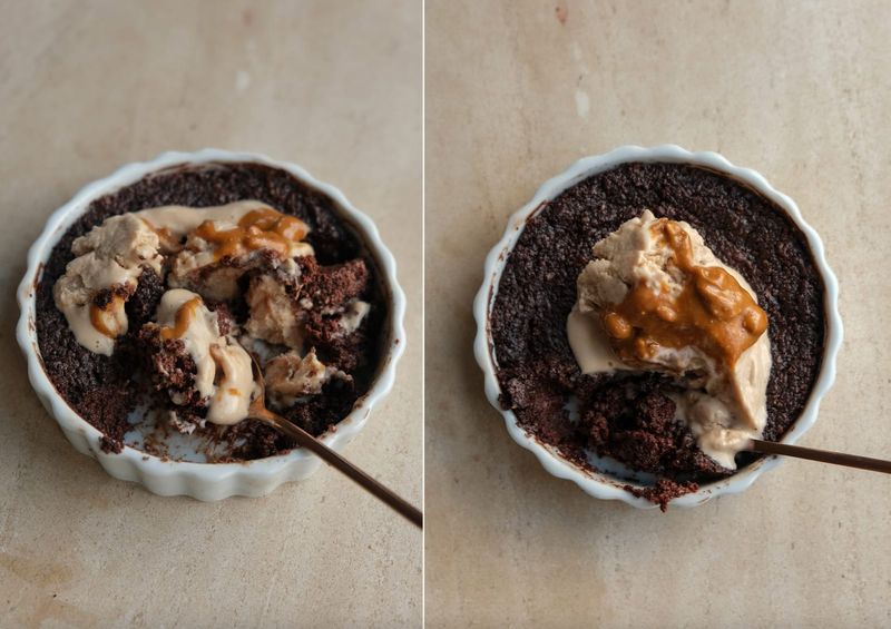 Vegan brownie with PB and J froyo, another view