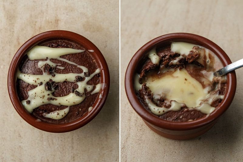 Molten chocolate and custard baked oats, another view