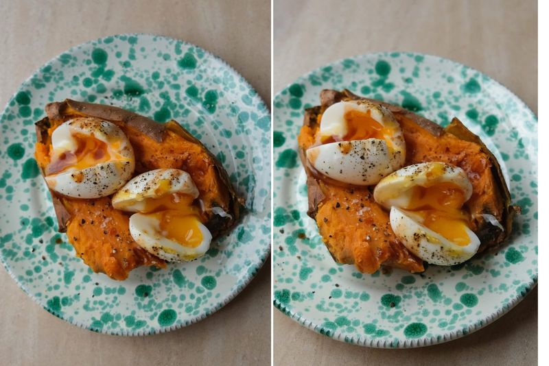 Sweet potato and eggs, another view