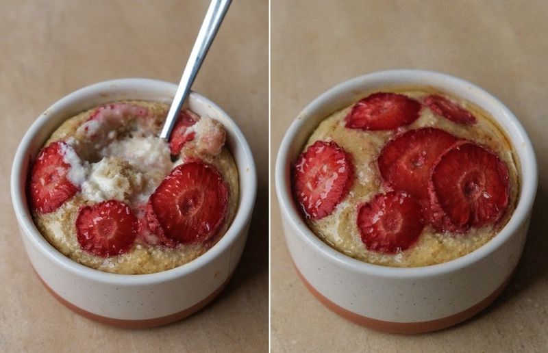 Strawberries and cream baked oats, another view