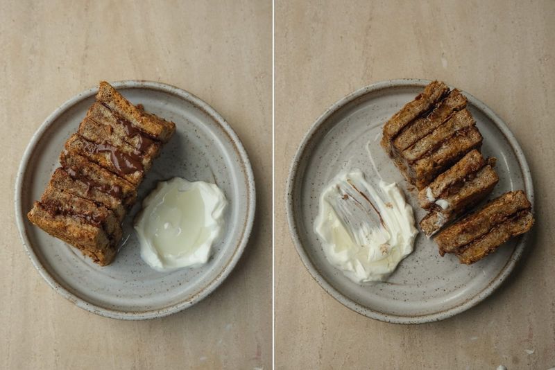 Cornflake crusted French toast with Nutella, another view