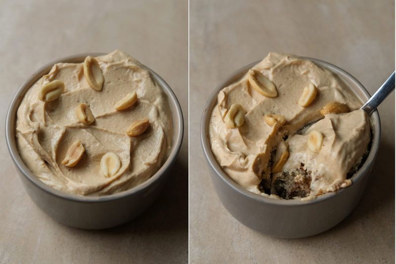 Banana bread mug cake with PB ‘frosting’, another view