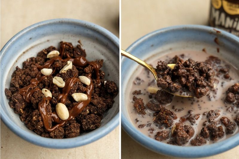 Chocolate and peanut butter crumble granola, another view