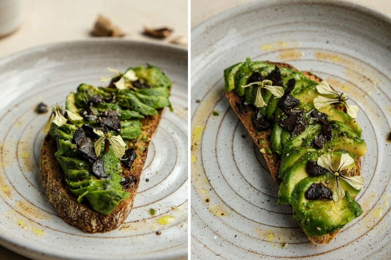 Black garlic avocado on toast, another view