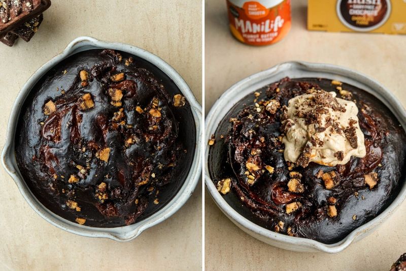 Breakfast chocolate fudge brownie with peanut butter froyo, another view