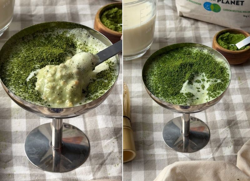 Matcha latte overnight oats, another view