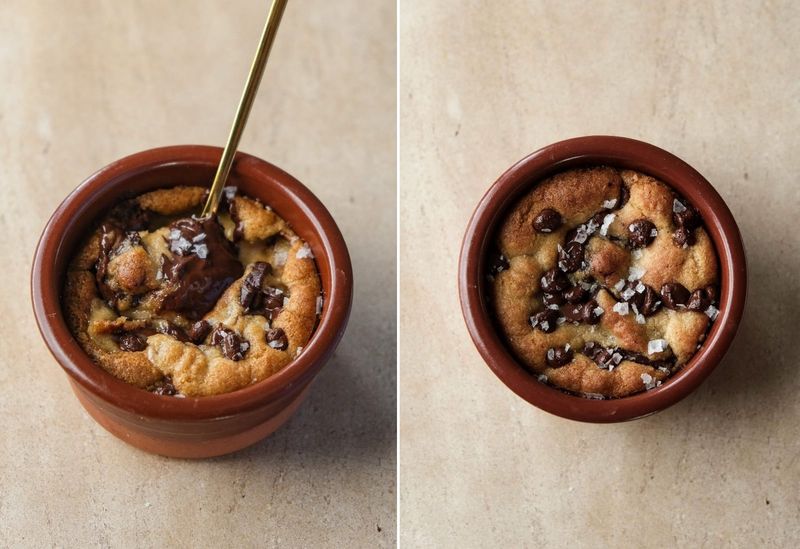 Chocolate chip cookie in a pot, another view