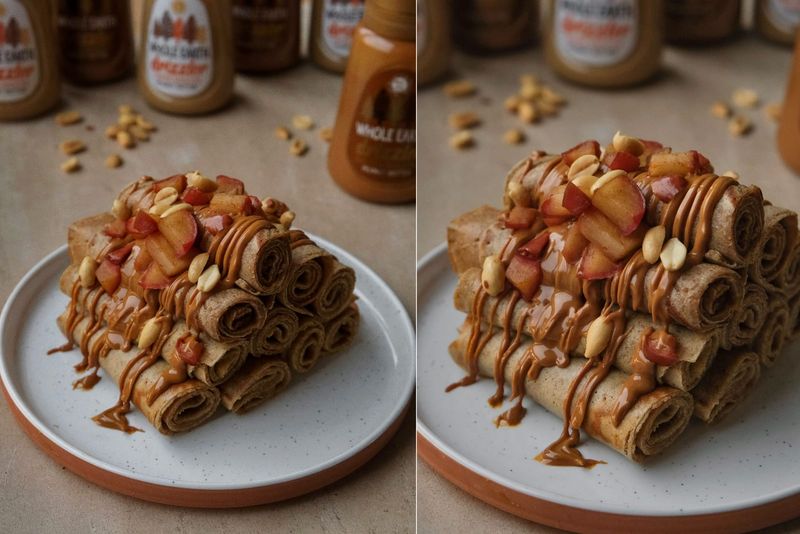 Apple and peanut butter crepes, another view