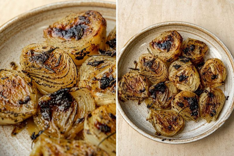 Butter onions with sage, butter and thyme, another view
