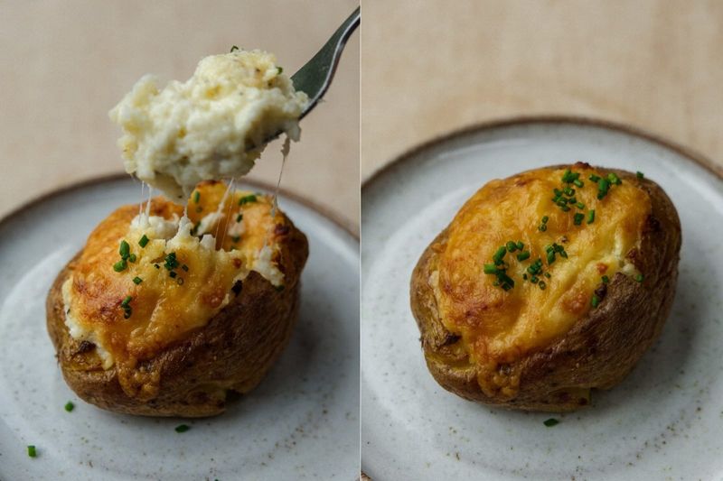 Cheesy twice baked jacket potatoes, another view