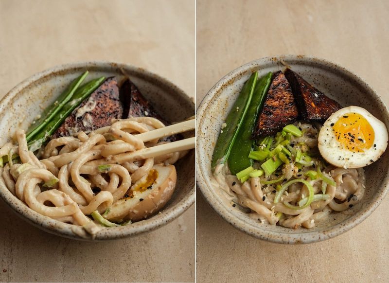 Truffle cream udon noodles, another view