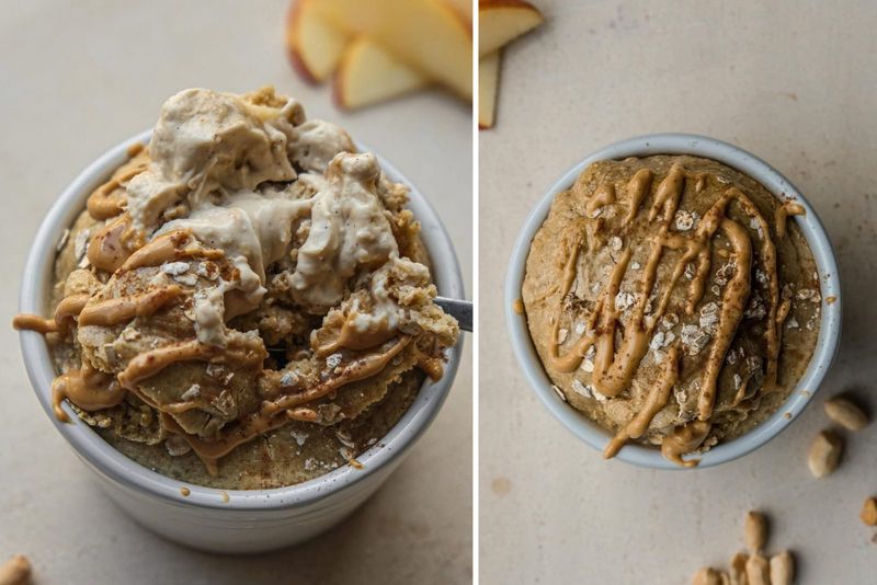 Apple crumble baked oats with a molten custard centre, another view